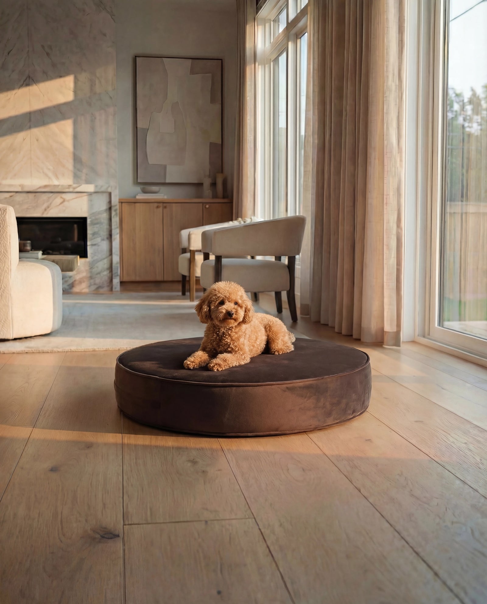 The Circle — Round Ottoman Dog Bed | High-Density Foam, Waterproof Lined, Washable