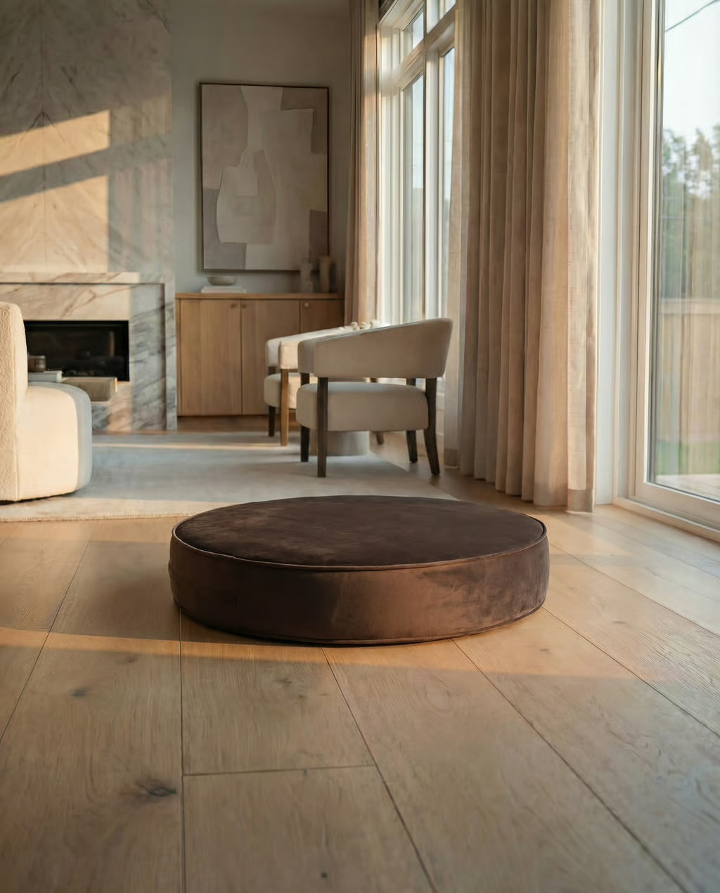 The Circle — Round Ottoman Dog Bed | High-Density Foam, Waterproof Lined, Washable